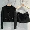 2ピースドレスデザイナー2023秋の新しいMIUスタイルのブラックツイードジャケット小さな香りと気質、スーツ、社交界の女性のファッショナブルなトップU9L8