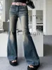 Jesienne dżinsy dżinsowe Blue Vintage Flare Pants Women Streetwear pusta elegancka dżinsowa kobieta koreańska designerka chuda casual 2024