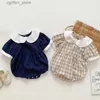 Rompers Summer Infant Vêtements Baby Girl Rompers Doll Collar Body Cuty Body Costumes à manches courtes Contanies Doux Toddler Clothing 0-24M L410