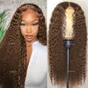 Kinky Curly 360 koronkowe frontalne brazylijskie peruki dla czarnych kobiet Brown Deep Wave Syntetyczna peruka z dziecięcymi włosami