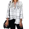 ZCGF Damen Langhärme V-Ausschnitt Striped Casual Pocket Button Shirt Top