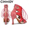 Dance Shoes Cinmidy Women's Latin Black Party Boots Sexy Stilettos High Heels Ladies Ballroom Dancing Red