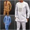 2pc Lüks Afrika Geleneksel Mens Giyim Zarif Tam Takımlar Erkek Pantolon Setleri Yerel Kıyafet Etnik Dashiki Kaftan 240407