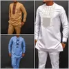 2pc Luxus afrikanische traditionelle Herren Kleidung elegante Vollanzüge Männliche Hose -Sets zum Anziehen eines einheimischen Outfits Ethnic Dashiki Kaftan 240407