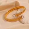 Two Heart Shaped Zircon Open Striped Adjustable Bangle Waterproof Stainless Steel Jewelry 18K Gold 316L Womens Hand Bracelets 240416