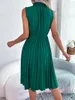 Sukienki swobodne kobiety letnie marszczone bez rękawów plisowana szyfonowa sukienka kolanowa zielony czerwony niebieski