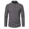 Camisas casuales para hombres 2023 Autumn New Henley Collar Mens Trend de moda europea Camisa a rayas 240416