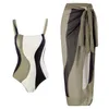 Moda de banho feminina de banho de banho vintage de maiô geométrico de maiô de uma peça 2024 Halter Beachwear elegante Ternos de banho Monokiny Skirt Monokiny