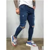 Jeans masculinos Mens destruídos magros designers frios de calça jeans rasgada para homens casuais fit hip hop lápis calça com buracos dhwju