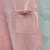 트렌디 2024 스프링/여름 디자이너 드레스 핑크 스팽글 작은 향기로운 짧은 슬리브 니트 드레스 짧은 치마