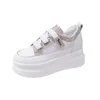 Casual Shoes 7.5 cm luftnät Kvinnor bling läder andningsbara plattform sneakers chunky klackar sommar mode ihåliga bekväma vulkanisera