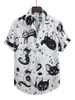 Camicie casual maschile per gatti camicie da colletto cubano per maschi estivi vintage elementi shirt hawaii abbigliamento da spiaggia per esterni per esterni in alto 240416
