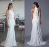 Country Style Beach Abito da sposa Colonna di guaina a pizzo completo Halter Neck Manleveless Wowns con squisiti perle perle a tela Tr7229512