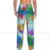 Vêtements de nuit masculins pyjama décontracté pantalon long gaine élastique tachée de papillon brillant fleurs fleurs de salon maison confortable