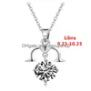 Colliers pendants 12 Constellation Zodiaque Signe Collier Horoscope Zircon Bijoux en acier inoxydable Galaxy Libra Astrologie Cadeau avec RETA OTNP7