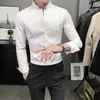 Men's Casual Shirts Vintage Stand Collar White Classic Mens Wedding Dress Retro British Style Fitted Party Mandarin 24416