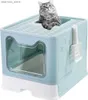 Cat Carriers Crates Houses Lare Litter Box with Cover and Top Siftin lid for Medium and Bi Cats Hih-Sided Cat Litter Pan with Scoop Enclosed Cat Box L49