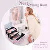 Make -up case Make -up doos trein cosmetische opslag organizer draagbare 2 laden vergrendeling spiegel manicure koffer voor vrouwen 240416
