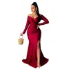 Casual Dresses Autumn Winter Women Off Shoulder Plunging V-Neck High Side Split Mermaid Maxi Dress Sexy Night Party Club Long Long Long