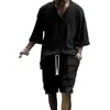 Men's Tracksuits Men Activewear Set V-neck Short Sleeve T-shirt Drawstring Waist Shorts For Sportswear Twist Pattern Loose Fit