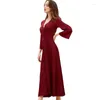 Women's Sleepwear 40010-2Lace Long Dressing Robe Draped Satin Solid Color Beautiful Back Hollow Out Sexy Nightgown French Pajamas