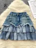 Singreiny Fashion Sexy Mini Skirt Women Women Chiffon bordo patchwork Signe in denim American Vintage A Line Sweet 240416