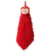 Main serviette rouge absorbant chenille avec boucle suspendue