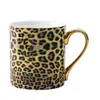 Muggar lyxiga porslin ben porslin leopard kaffekopp med sked elegant te latte mugg unik frukost mjölk juice koppar drycker gåvor