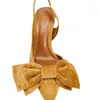 Klänningskor 2024 Summer Pointy Thin Heel Shallow Mouth Bun High Heels för kvinnor med Bow Strap Back Fashion Sandals