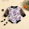 Rompers luisterwind Halloween babymeisjes herfst sweatshirts rompers pompoen bloem print contrast kleur gaas jumpsuits met lange mouwen l410