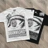 T-shirts Hellstar T-shirt Big Eyes Pattern Lettres à maindrawn Imprime High Street Vintage Labré Black and White Top court