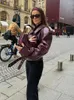 Frauenjacken eleganter Vintage Wine Red Revers Langarmjacke Chic Belt Slim Cropped Coat Spring Fashion Lady High Street Party