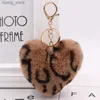 Plush Keychains 2022 Groothandel Winter Hot Style Rex Rabbit Fur Luipard Love Keychain Fashion Ladies Plush Bag Hanger Y240415