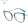 Sunglasses New Retro Cat Eye Women Anti Blue Light Glasses Frame Fashion Designer Thin Face Flat Mirror Clear Reading Top Quality Ins Trend Y240416