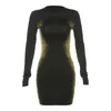 Lässige Kleider süße Frauen gedrucktes Mini-Kleid sexy Langarm Halfter o-neck Slim A-Line Midnight Party Vestidos Streetwear 2024