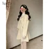 Work Dresses Ladies Sets Autumn Yellow O-Neck Lace-Up Bow Short Coat High Waist Pleated Skirt Woolen Elegant Sweet Two Piece Women's