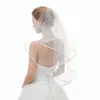 Wit ivoor dubbele ribb rand centrum cascade bruids bruiloft sluier met kam 2023 8900#