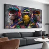 Graffiti Três Macacos Poster Poster Animal Pop Mural Mural Moderno Decoração de Casa Pintura Impressões Impressões Decoração da Sala