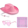 Berets Roleplay Cowboy Hat для женской западной пастушки Headscarf Head Sunglasses Bachelorettes Costume Set 3pcs