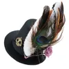 Berets 50JB Girl Steampunks Flat Top Hut Halloween mit Skullfeaterrabbits Ohrdekoration