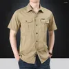 Men's Casual Shirts Men Cargo Summer Short Sleeve Blouse Combat Tactical Shirt Multi-Pocket Outfits Clothing Oversize 5XL