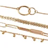 Moda Womens Gold Pearl Fish Bone Chain Four Piece Combination Bracelet Conjunto geométrico Multi -camada B4092
