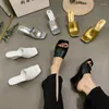 Slippers Retro Wedge Women Summer Wear Square Head Open Toe Thick Soled Line Sexy High-heeled Slides