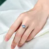 Hög kvalitet 925 Sterling Silver Blue CZ Ring Womens Romantic Heart-Shaped Ring Rhodium Plated Diamond Stone