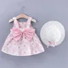 2 pezzi bambine senza maniche margherite stampare back big bow decorazioni da spiaggia set di cappelli per bambini abiti estivi 240416