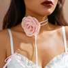 Choker Ailodo Exagéré Collier de chaîne de clavicule à fleurs de rose exagérée pour femmes Bijoux de mode de mariage de fête romantique