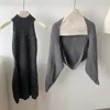 Casual Dresses DUOJIHUI Two Piece Grey Basic Sexy Knitting Female Autumn Fashion Shawl Simple Solid Color Loose Women Dress