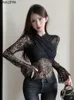 Camisetas femininas Onalippa Sexy Cross Chest Lace for Women Hollow Out Flare Sleeve Slimmation Korean High Street Slimming