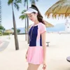 Kids Girl Swimsuit One Piece Suit Dress Solid Pink Blue Patchwork 916 Years Teenager Children Swimming Beach Wear 240416