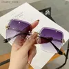 Solglasögon 2022 Fashion Rimless Gradient Solglasögon Kvinnor Luxury Brand Designer Sun Glasses Ocean Water Cut Lens Gereglasses Female UV400 Y240416